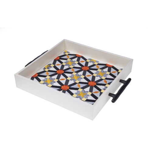 Orange Oriental Tray With Black Handles