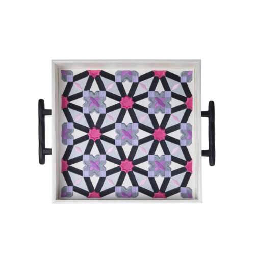 Pink Oriental Tray With Black Handles