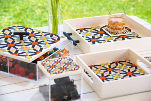 Orange Oriental Tray With Black Handles