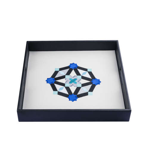 Xl Black Blue Oriental Leather Tray