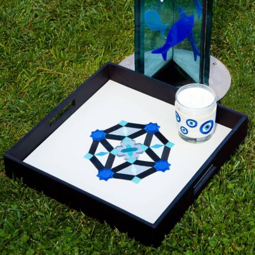 Xl Black Blue Oriental Leather Tray