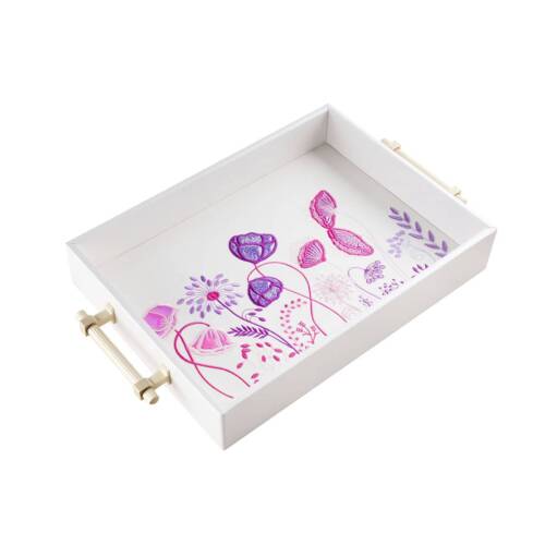 Pink Floral Tray With Gold Handles
