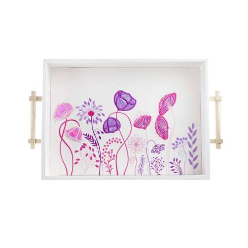 Pink Floral Tray With Gold Handles