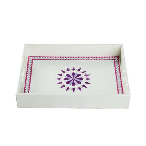 New Oriental leather tray in pink