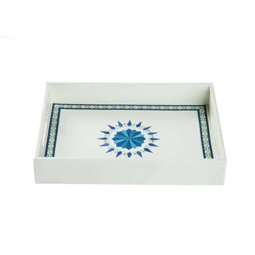 New oriental leather tray in blue