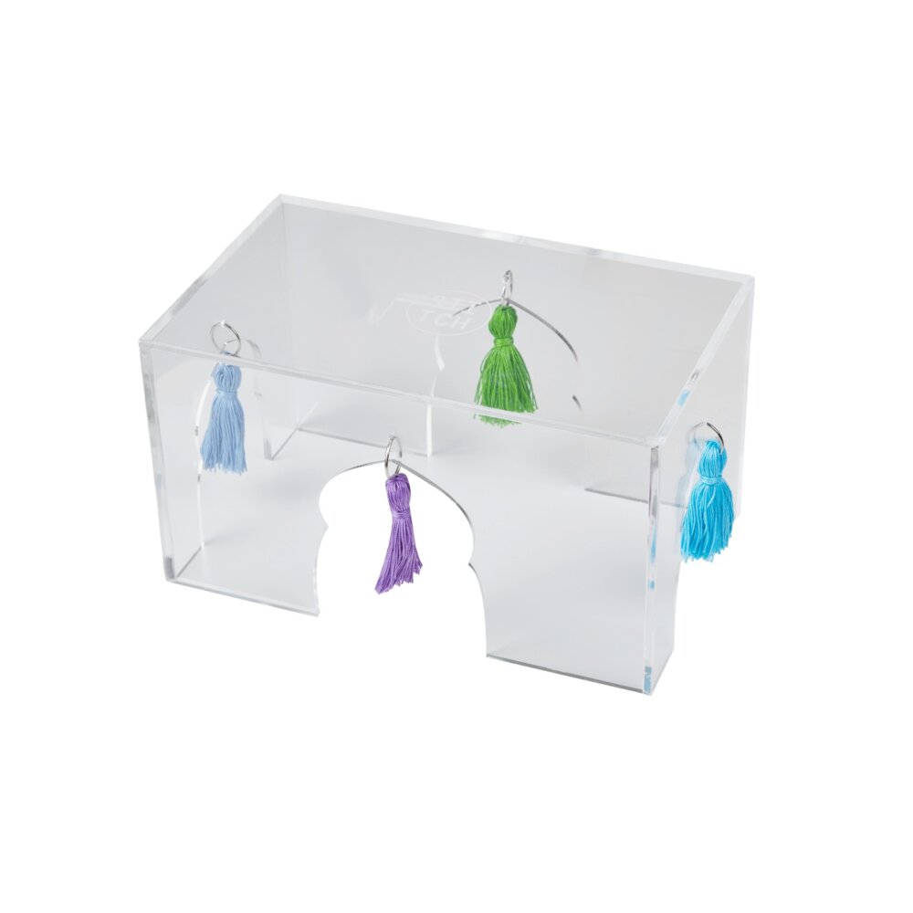 Acrylic stand with colorful tassels